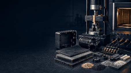 Advanced polymer system samples and testing equipment in a materials laboratory