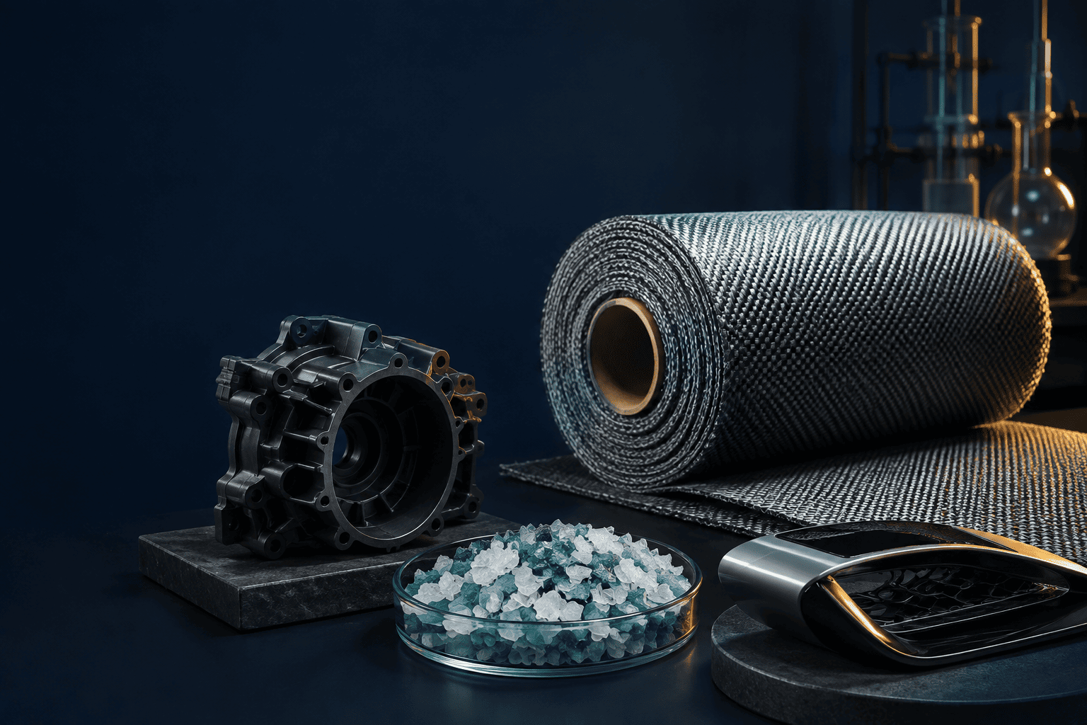 Engineering polymer component, technical textile, recycled polymer flakes and mobility component portfolio